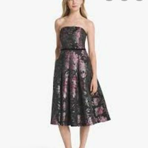 WHBM Black Floral Strapless Party Dress, Sz 14